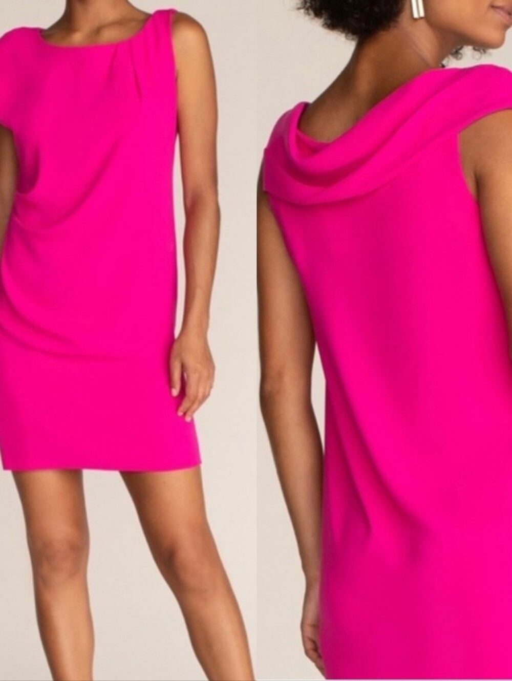 New Trina Turk Blondell Draped Cowl Back Asymetric Shoulder Mini Shift Dress